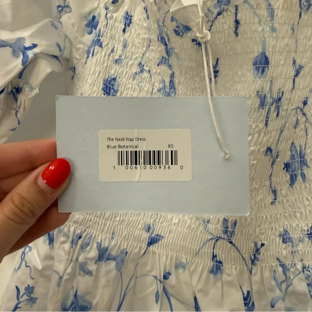 Hill House - Nesli Nap Dress, Blue Botanical - XS - Picture 3 of 3